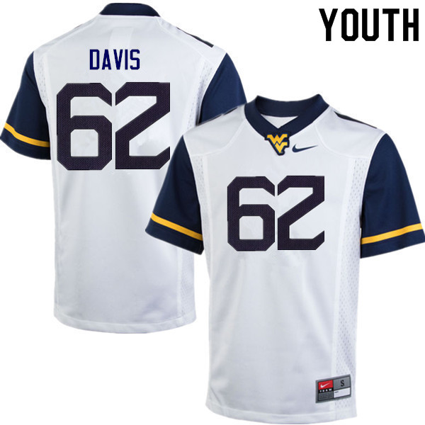 Youth #62 Zach Davis West Virginia Mountaineers College Football Jerseys Sale-White - Click Image to Close